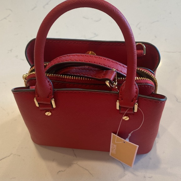 Michael Kors Mini Savannah XS Saffiano Leather Satchel Crossbody Bag (Scarlet) - Picture 9 of 9